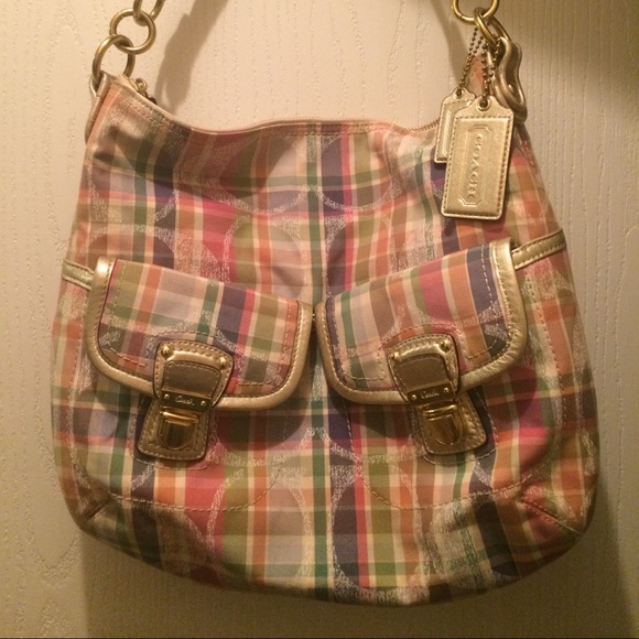 NWOT huge coach plaid hobo tote - Picture 1 of 8
